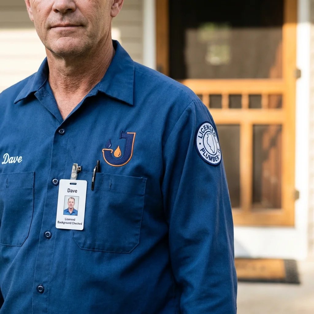Licensed plumber showing ID badge in Valparaiso, FL