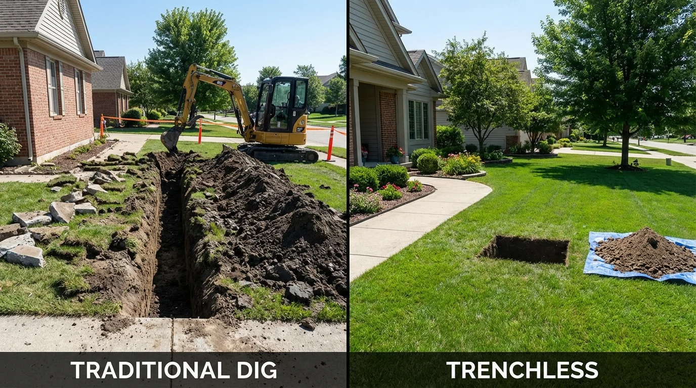 Trenchless sewer repair with minimal yard damage versus traditional excavation in Valparaiso, FL